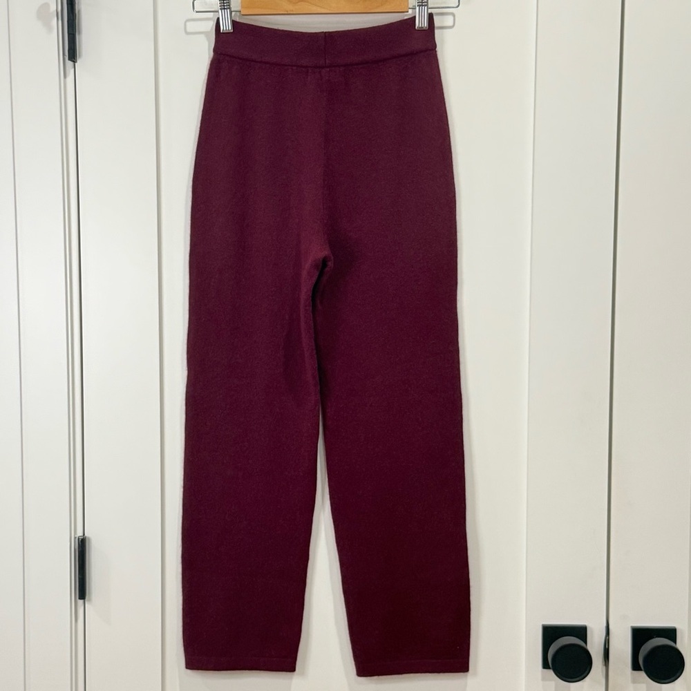 SOLD Naadam Cashmere Cropped Pants High Waisted Straight Leg Maroon Burgundy XXS - Picture 8 of 10